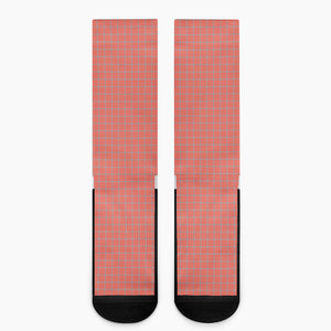 Pastel Red And Grey Tattersall Print Crew Socks