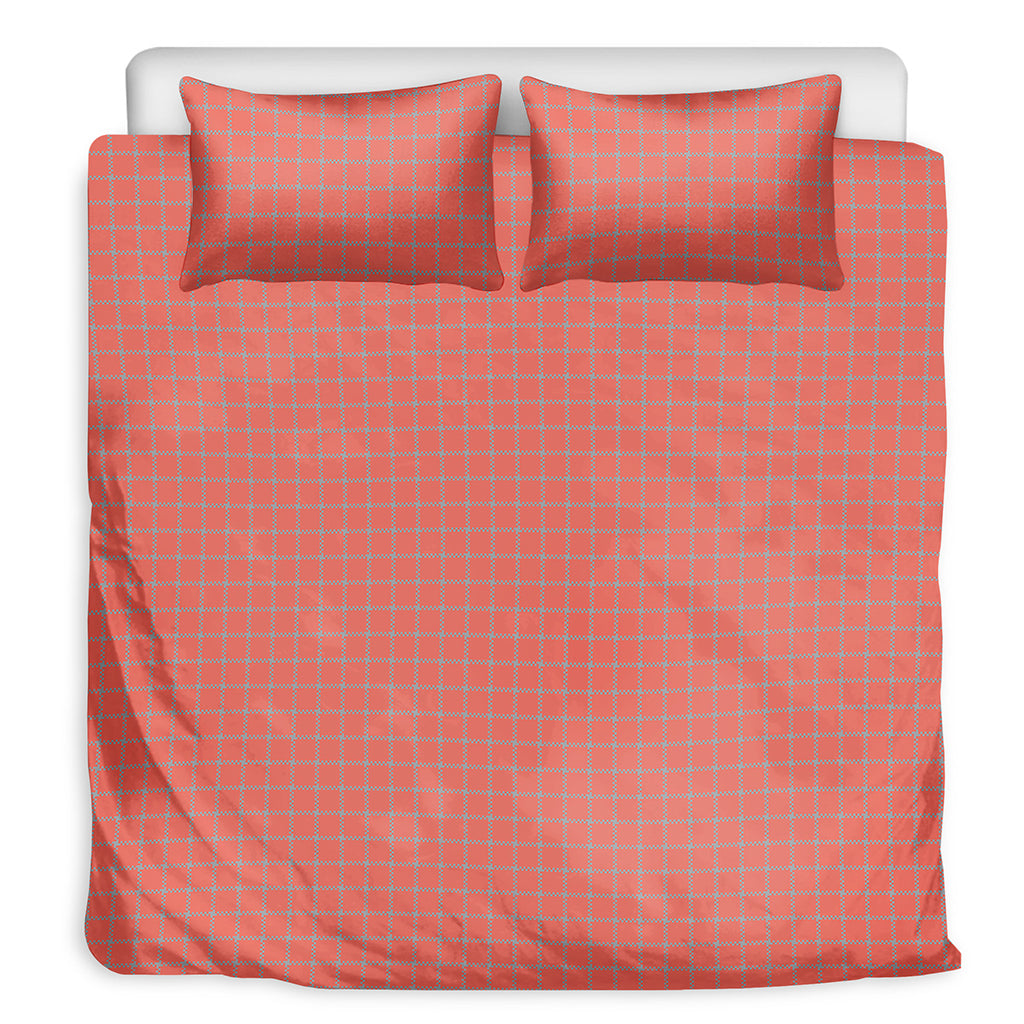 Pastel Red And Grey Tattersall Print Duvet Cover Bedding Set