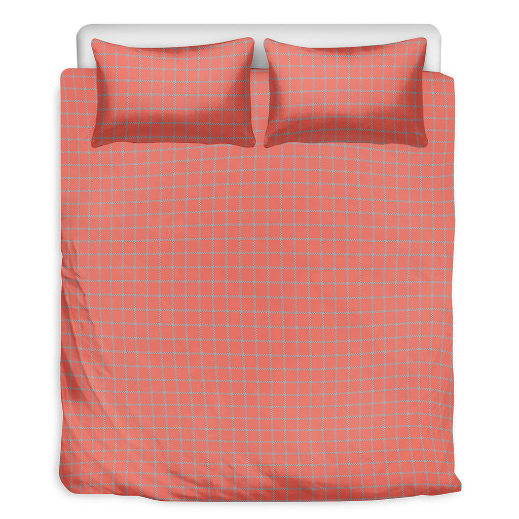 Pastel Red And Grey Tattersall Print Duvet Cover Bedding Set