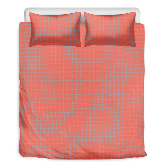 Pastel Red And Grey Tattersall Print Duvet Cover Bedding Set