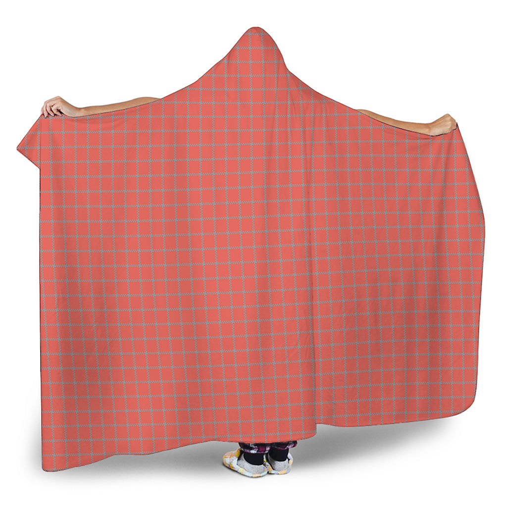 Pastel Red And Grey Tattersall Print Hooded Blanket