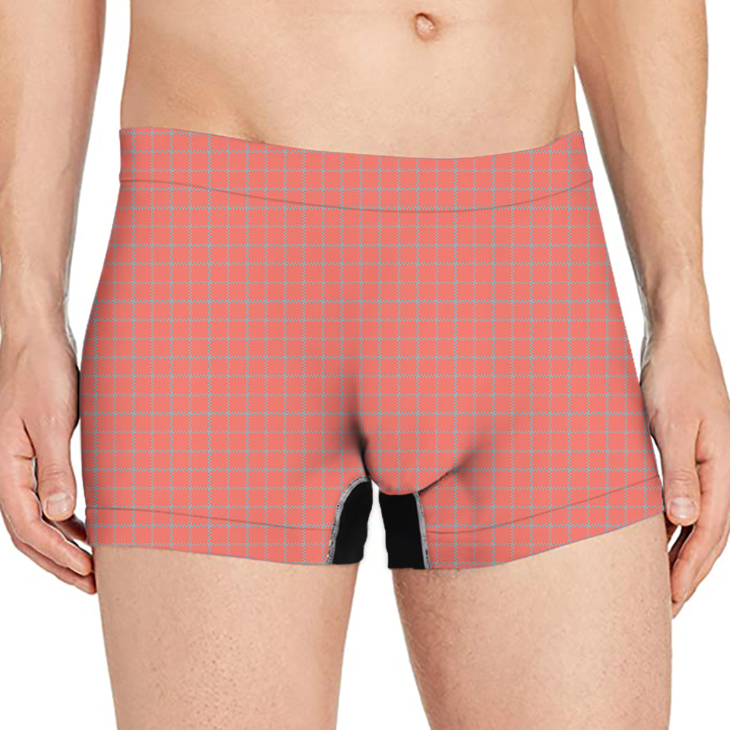 Pastel Red And Grey Tattersall Print Men's Boxer Briefs