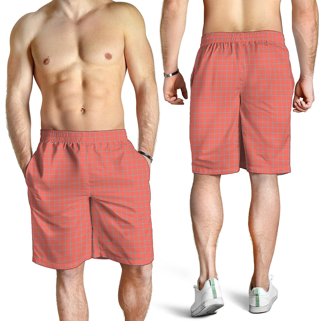 Pastel Red And Grey Tattersall Print Men's Shorts