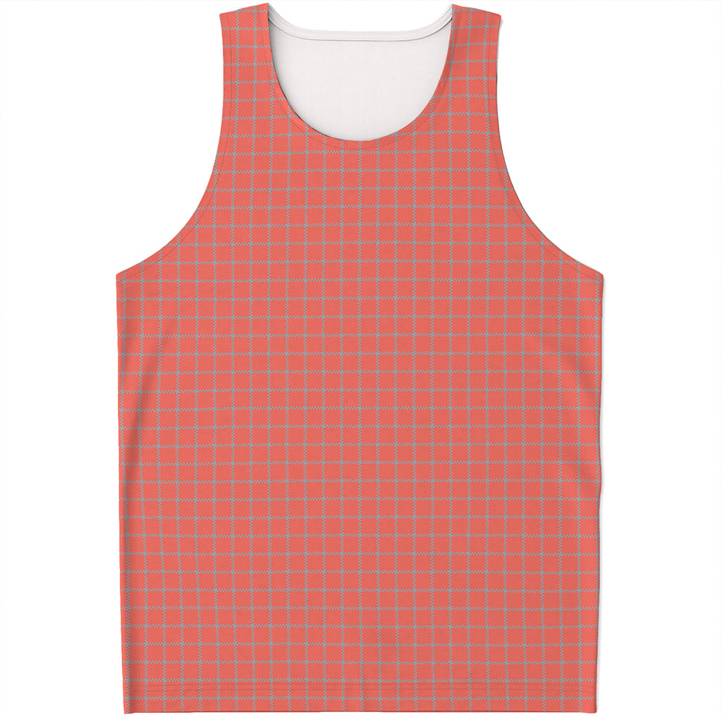 Pastel Red And Grey Tattersall Print Men's Tank Top