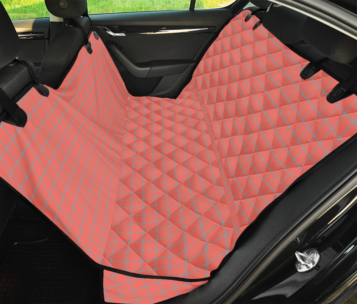 Pastel Red And Grey Tattersall Print Pet Car Back Seat Cover