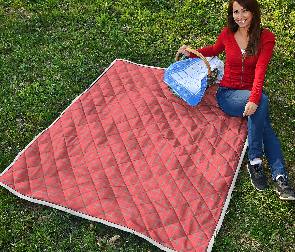 Pastel Red And Grey Tattersall Print Quilt