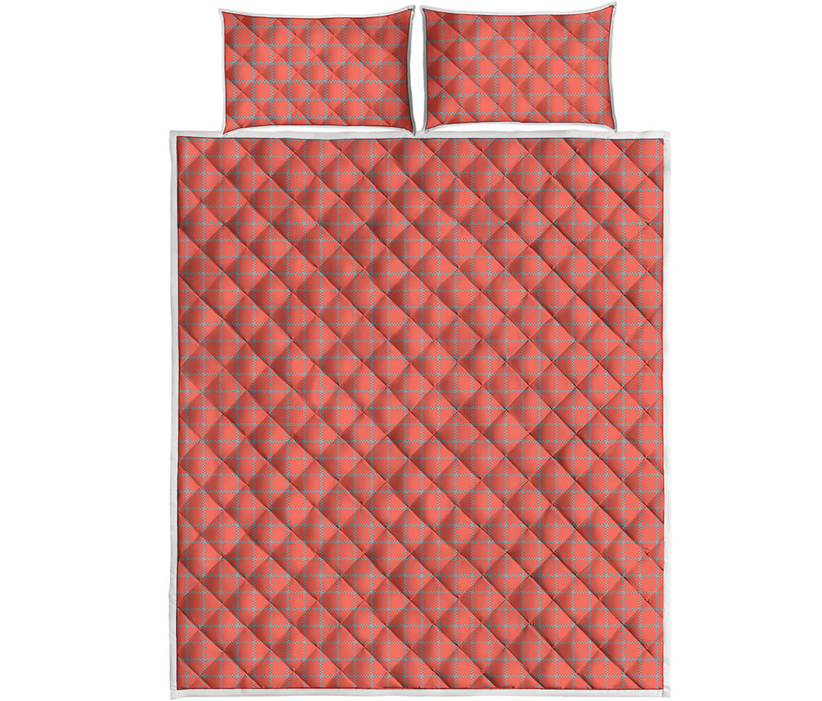 Pastel Red And Grey Tattersall Print Quilt Bed Set