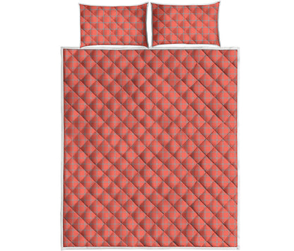 Pastel Red And Grey Tattersall Print Quilt Bed Set