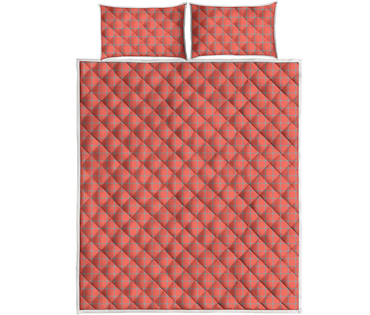 Pastel Red And Grey Tattersall Print Quilt Bed Set