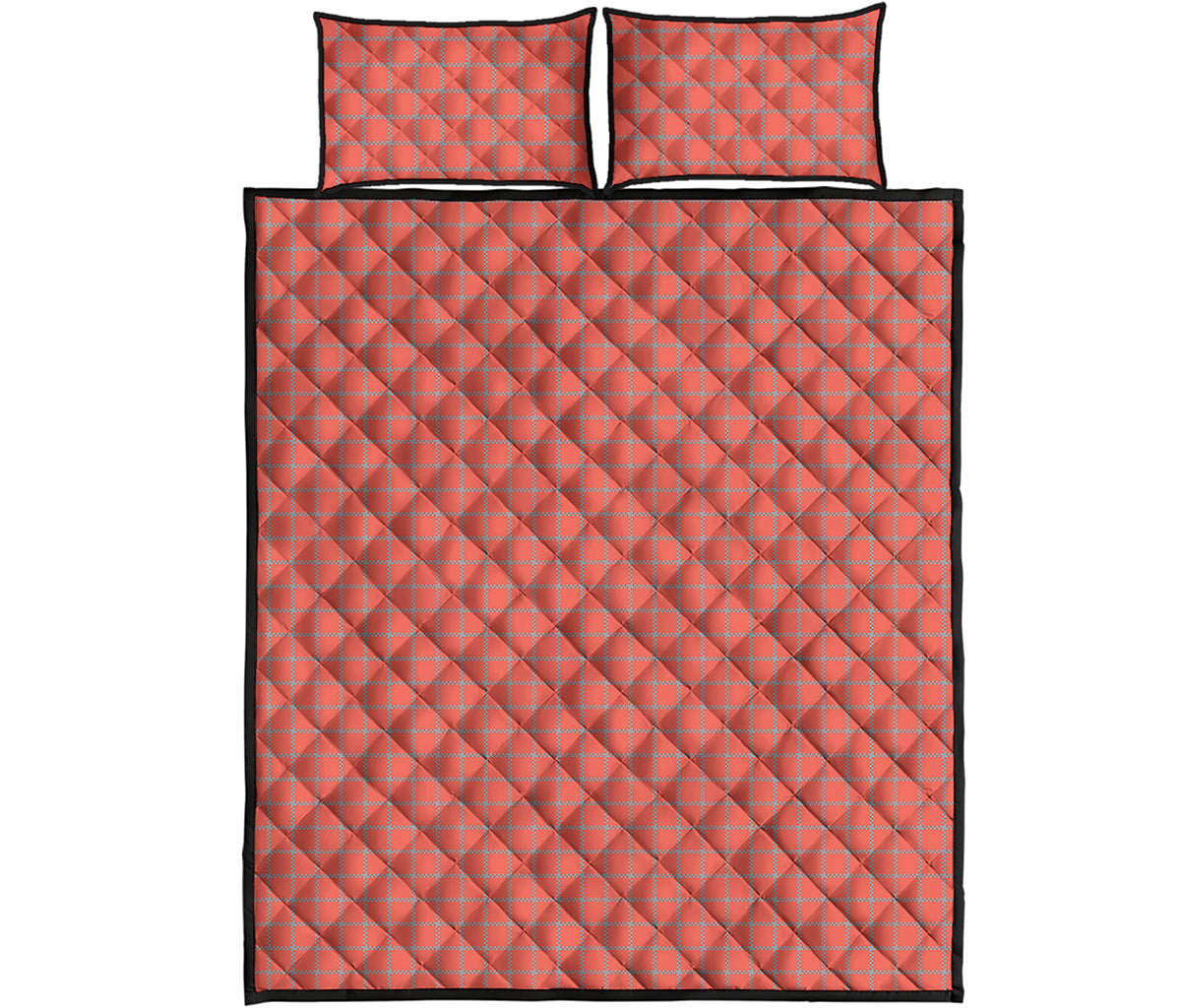 Pastel Red And Grey Tattersall Print Quilt Bed Set