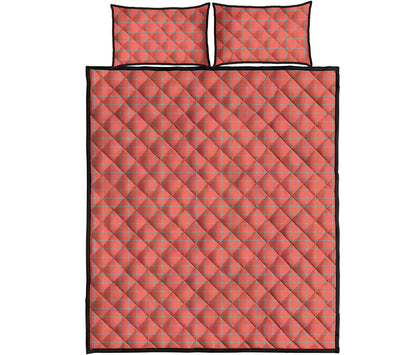 Pastel Red And Grey Tattersall Print Quilt Bed Set