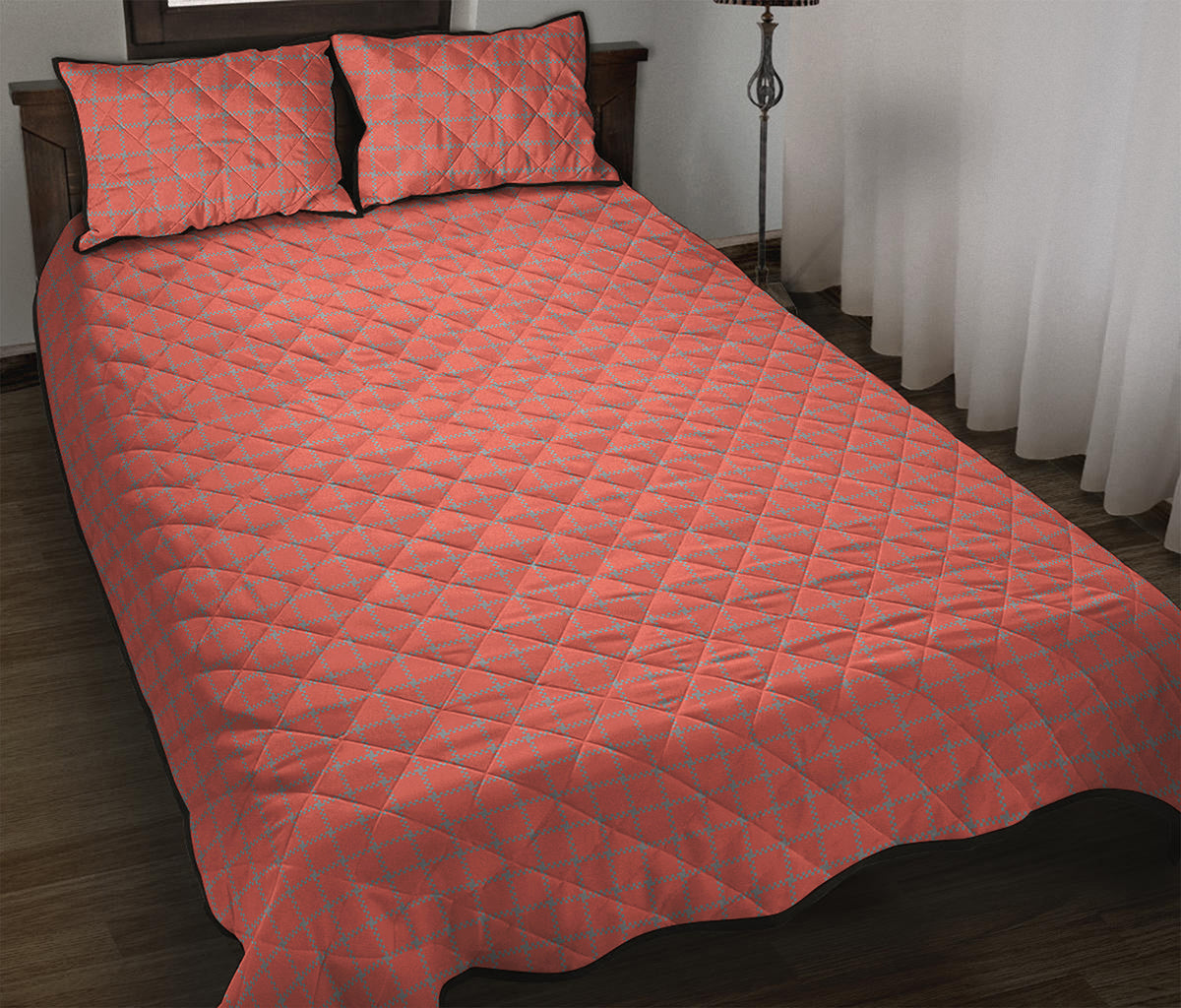 Pastel Red And Grey Tattersall Print Quilt Bed Set
