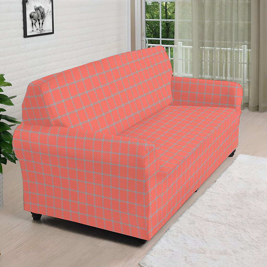 Pastel Red And Grey Tattersall Print Sofa Cover