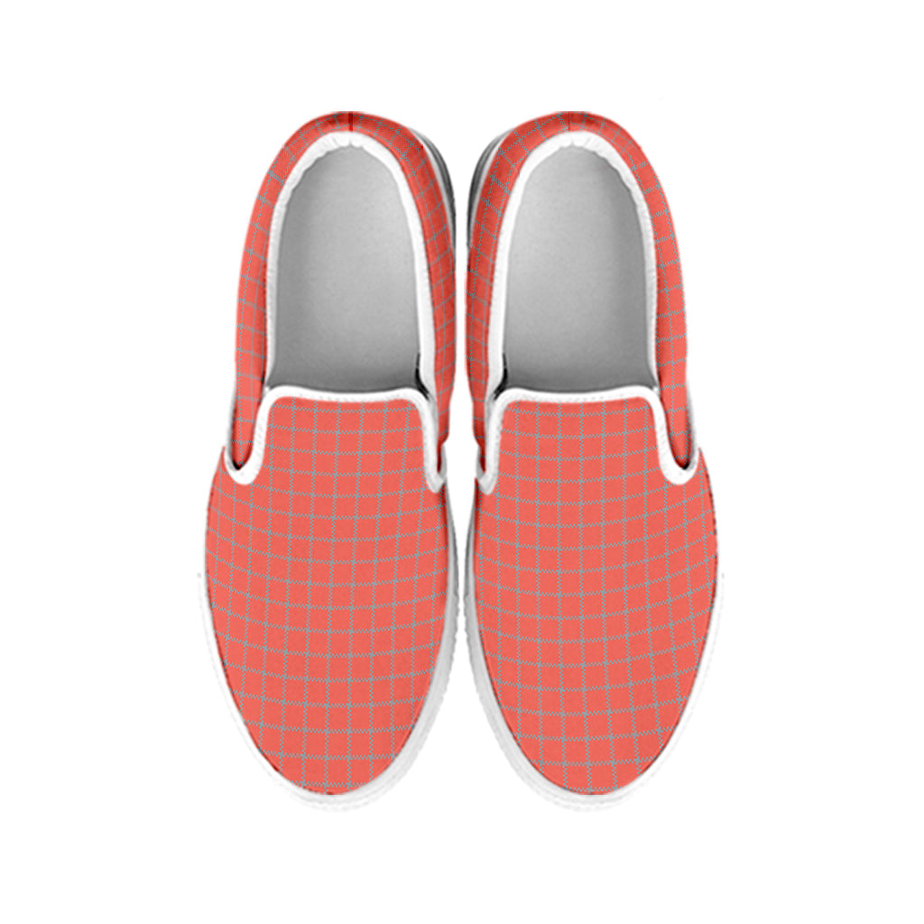Pastel Red And Grey Tattersall Print White Slip On Shoes