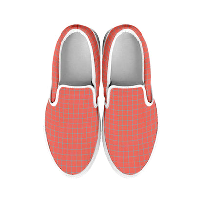 Pastel Red And Grey Tattersall Print White Slip On Shoes
