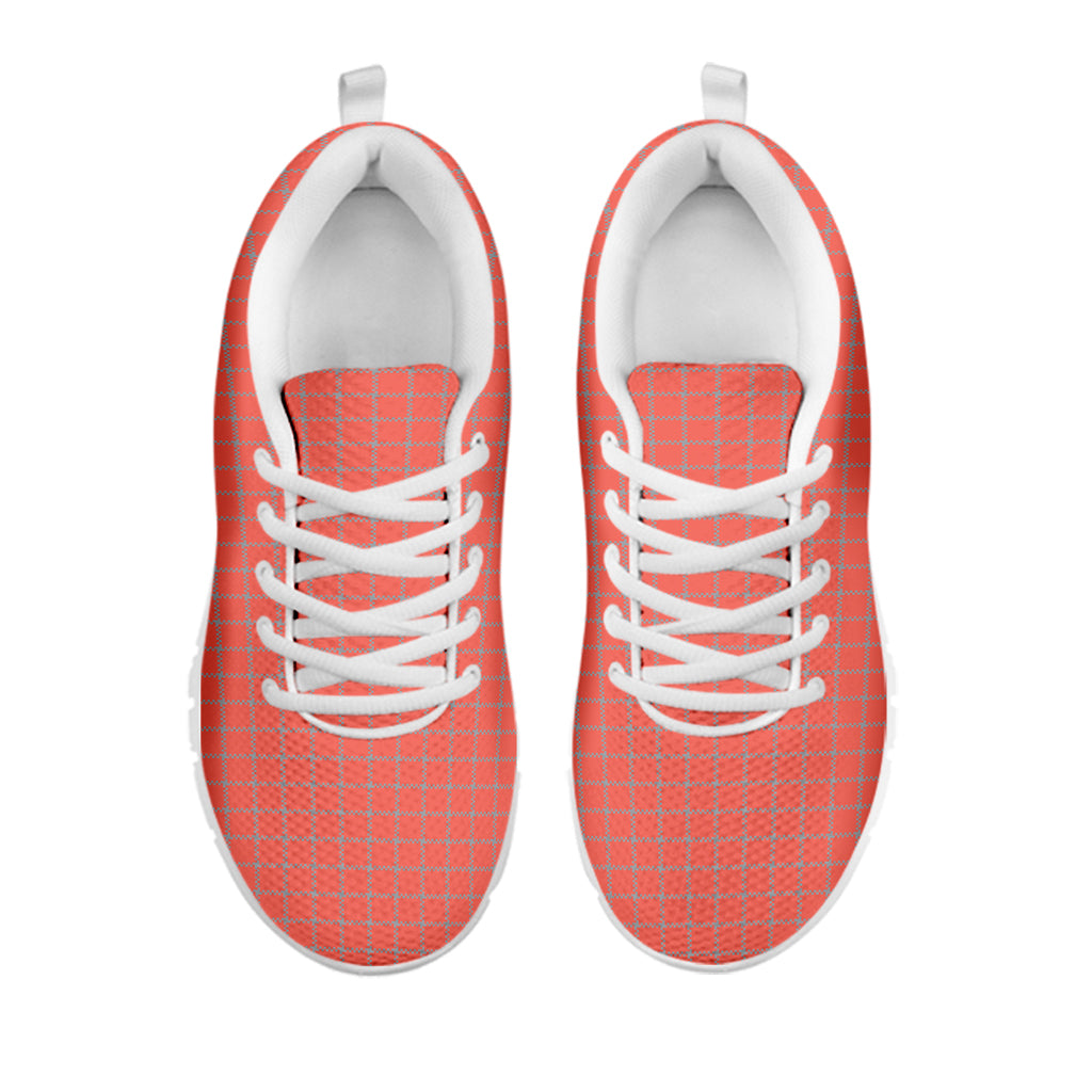 Pastel Red And Grey Tattersall Print White Sneakers