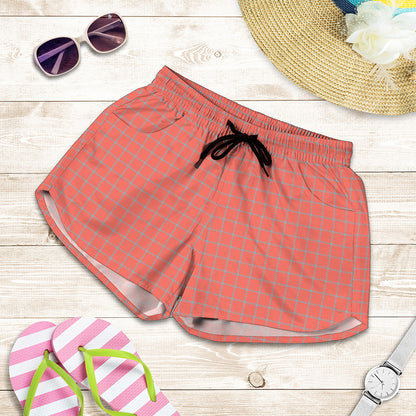Pastel Red And Grey Tattersall Print Women's Shorts