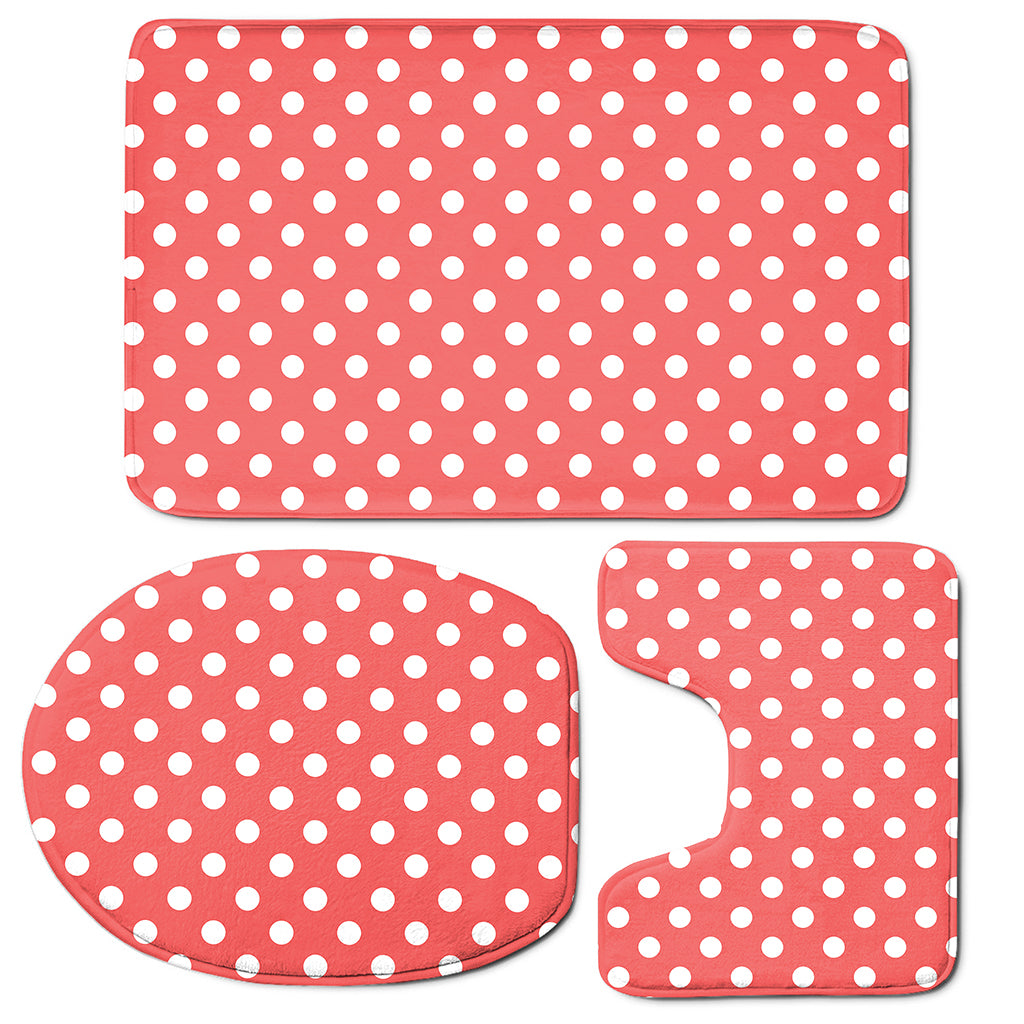 Pastel Red And White Polka Dot Print 3 Piece Bath Mat Set