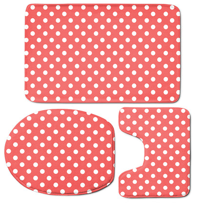 Pastel Red And White Polka Dot Print 3 Piece Bath Mat Set