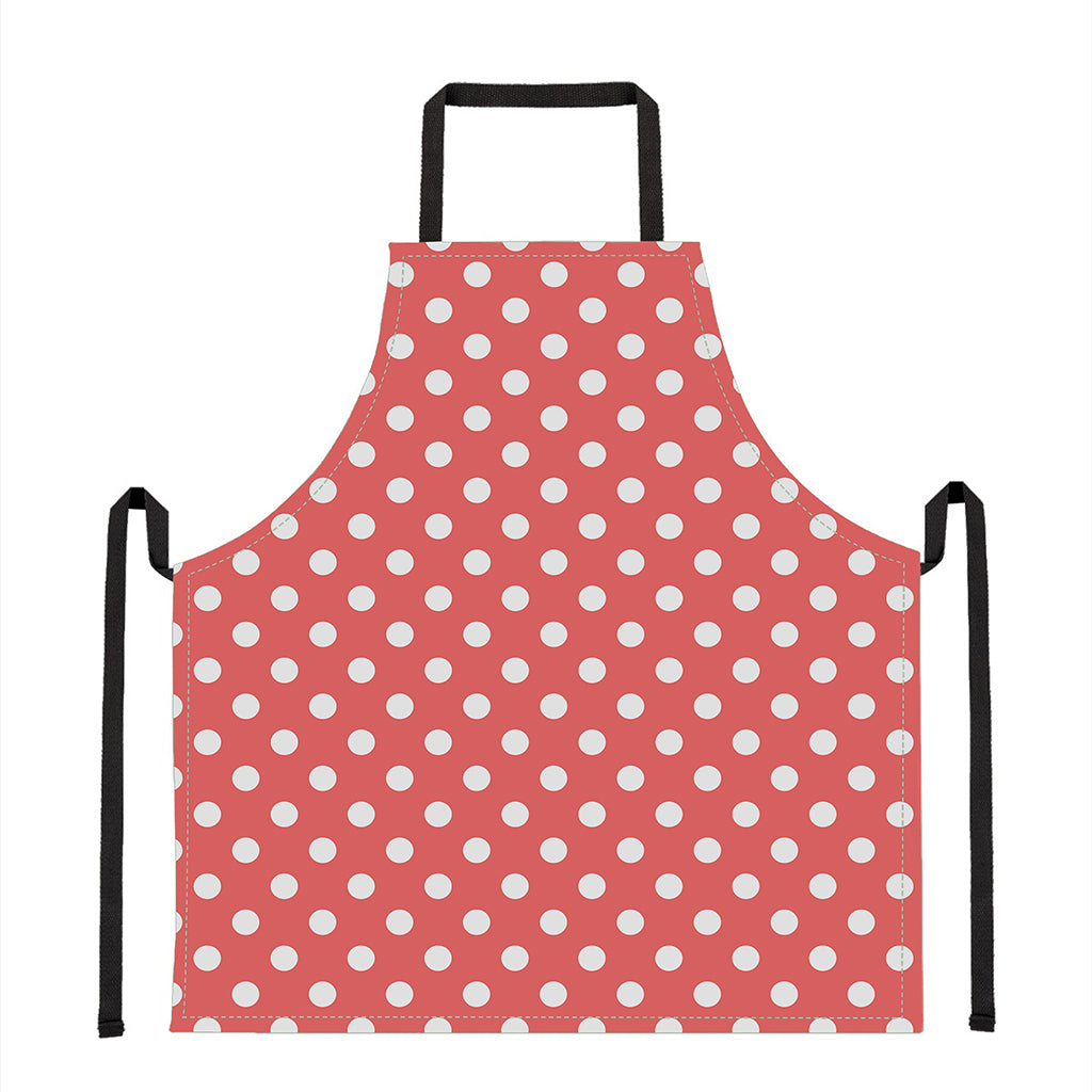 Pastel Red And White Polka Dot Print Apron