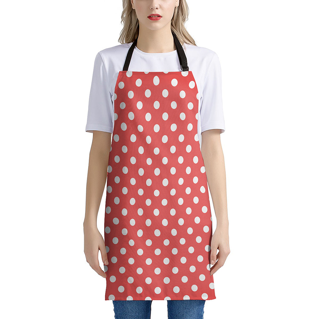 Pastel Red And White Polka Dot Print Apron