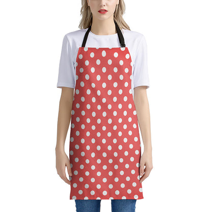 Pastel Red And White Polka Dot Print Apron