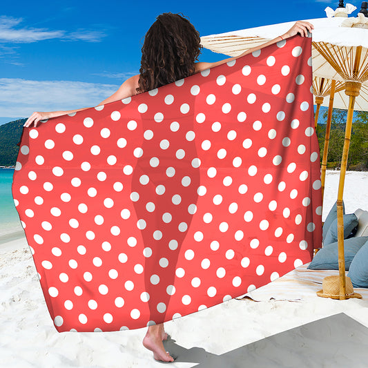 Pastel Red And White Polka Dot Print Beach Sarong Wrap