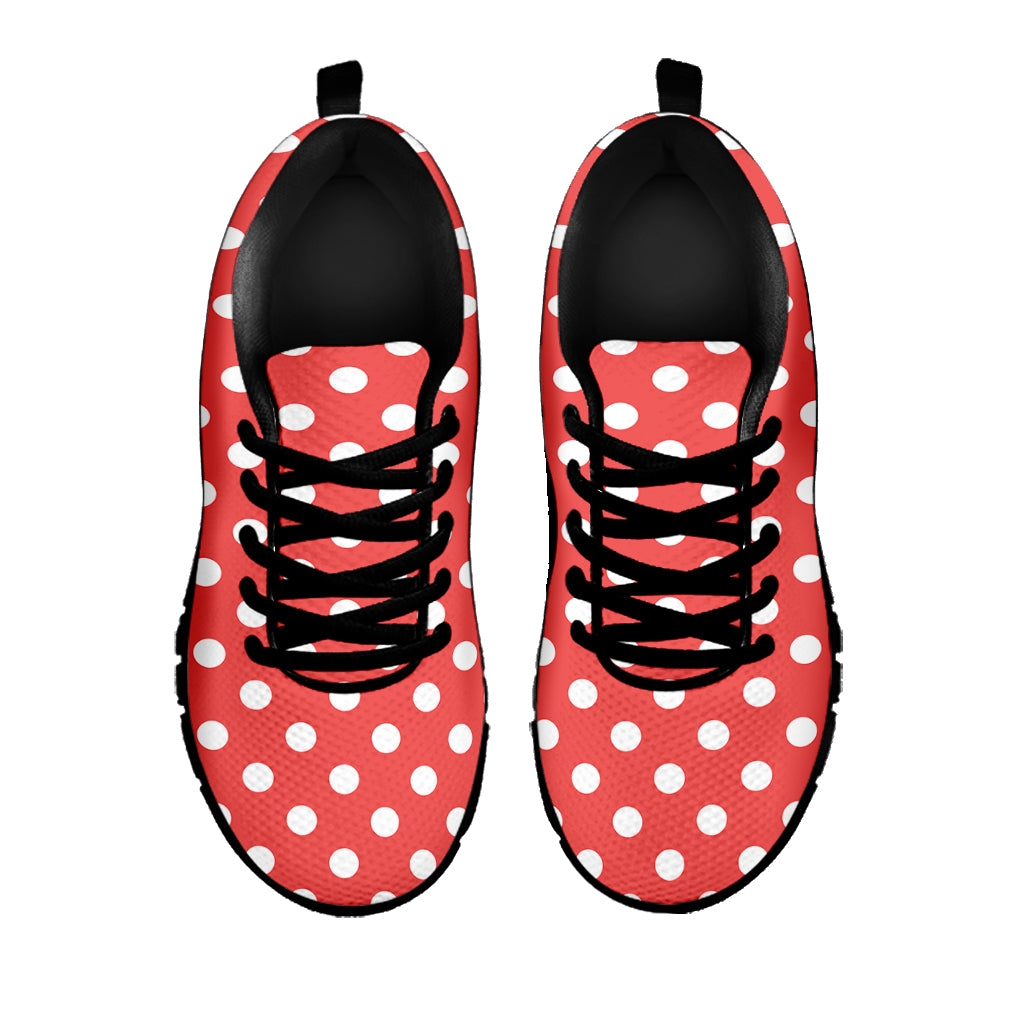 Pastel Red And White Polka Dot Print Black Sneakers