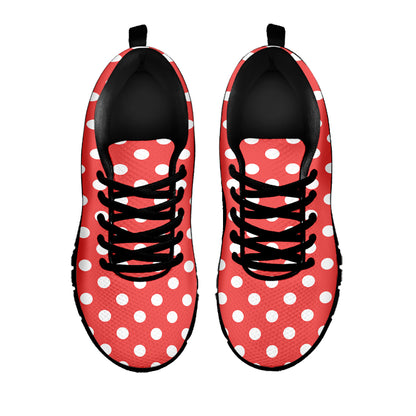 Pastel Red And White Polka Dot Print Black Sneakers