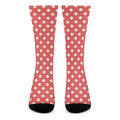 Pastel Red And White Polka Dot Print Crew Socks
