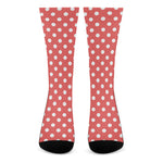 Pastel Red And White Polka Dot Print Crew Socks