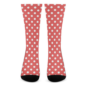 Pastel Red And White Polka Dot Print Crew Socks