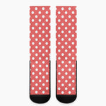 Pastel Red And White Polka Dot Print Crew Socks