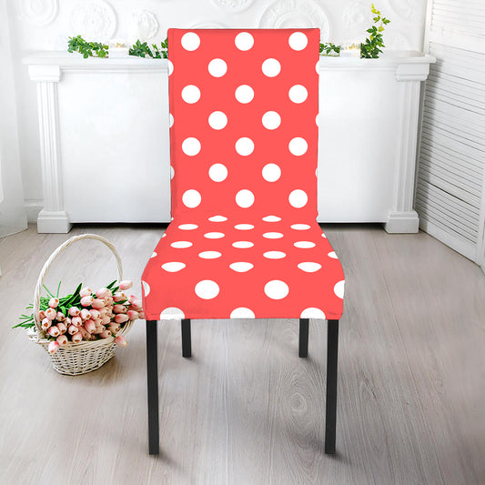 Pastel Red And White Polka Dot Print Dining Chair Slipcover