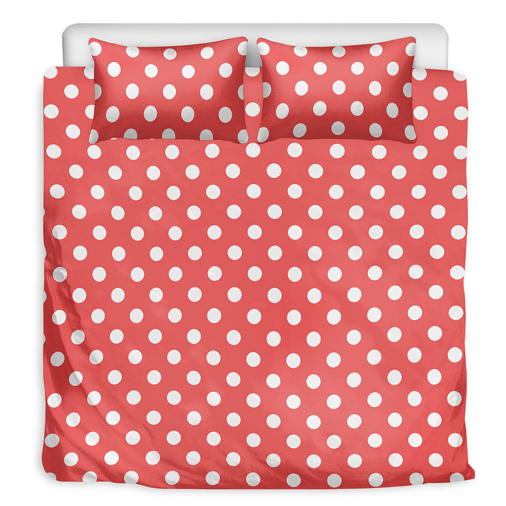 Pastel Red And White Polka Dot Print Duvet Cover Bedding Set