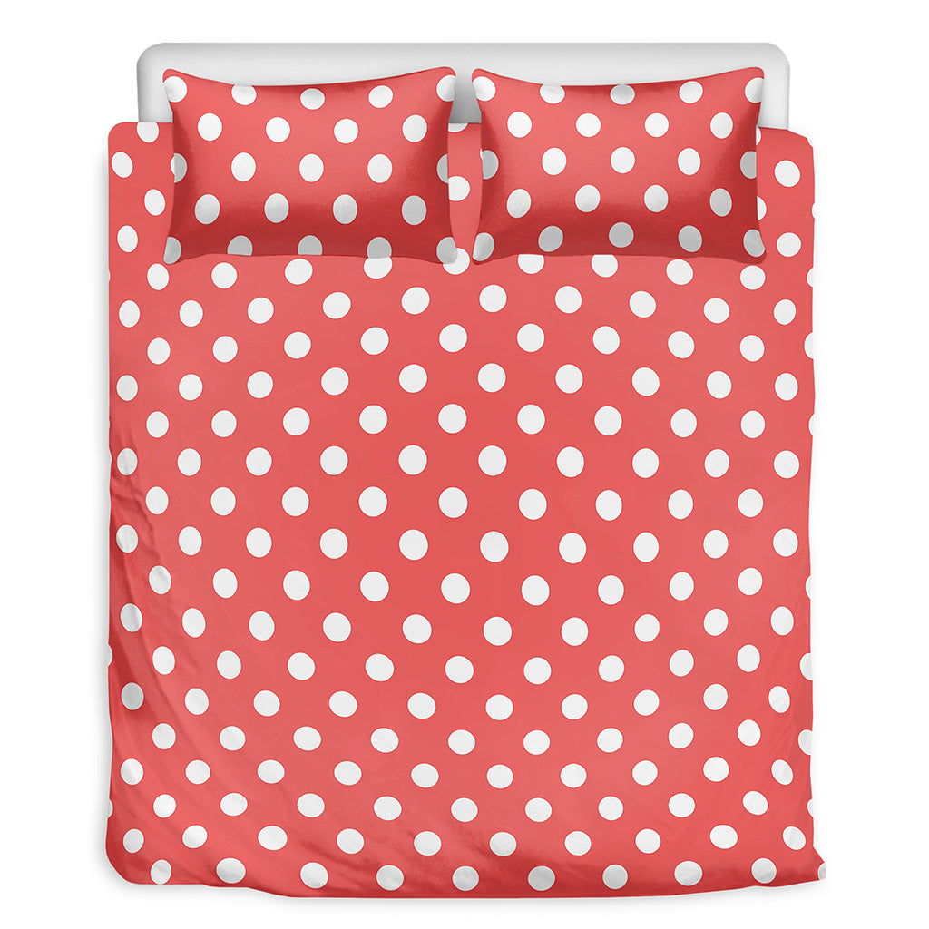Pastel Red And White Polka Dot Print Duvet Cover Bedding Set