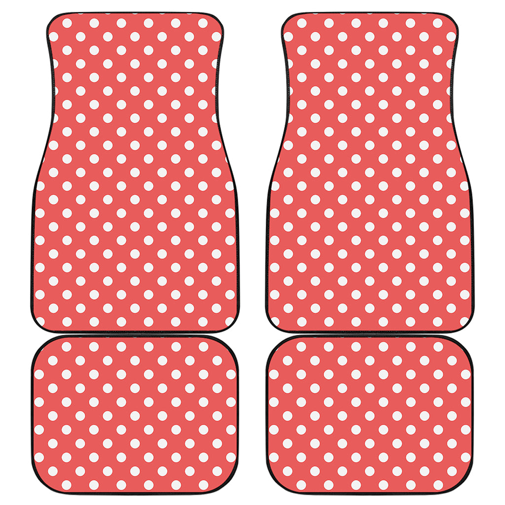 Pastel Red And White Polka Dot Print Front and Back Car Floor Mats