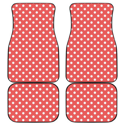 Pastel Red And White Polka Dot Print Front and Back Car Floor Mats
