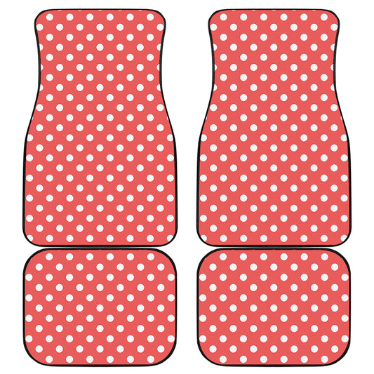 Pastel Red And White Polka Dot Print Front and Back Car Floor Mats