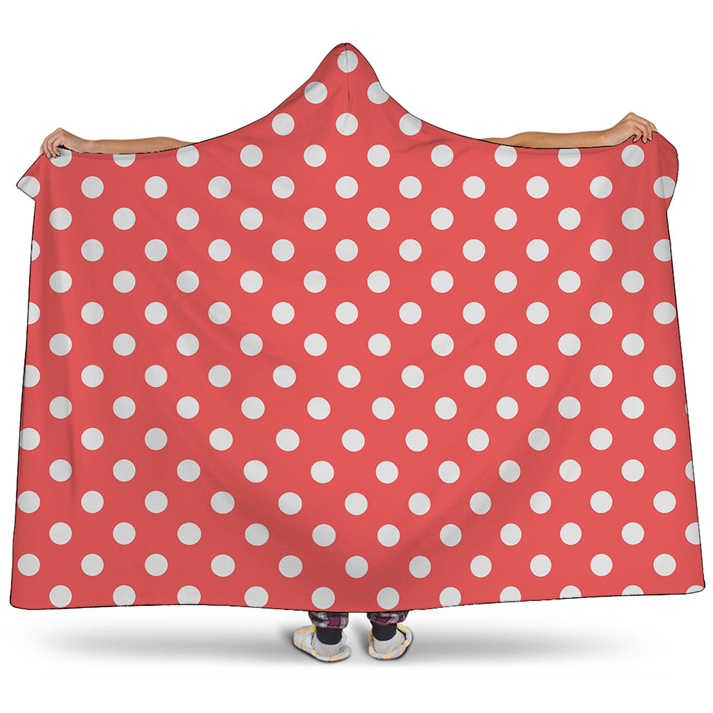 Pastel Red And White Polka Dot Print Hooded Blanket