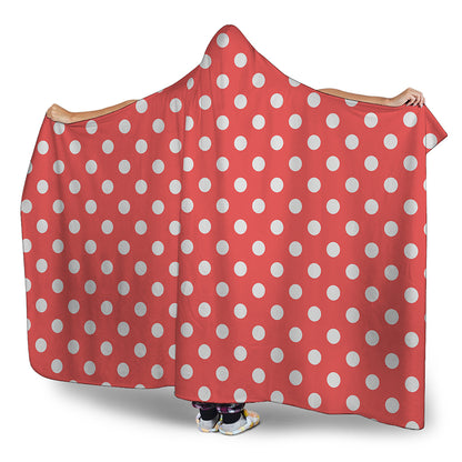 Pastel Red And White Polka Dot Print Hooded Blanket