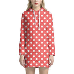 Pastel Red And White Polka Dot Print Hoodie Dress