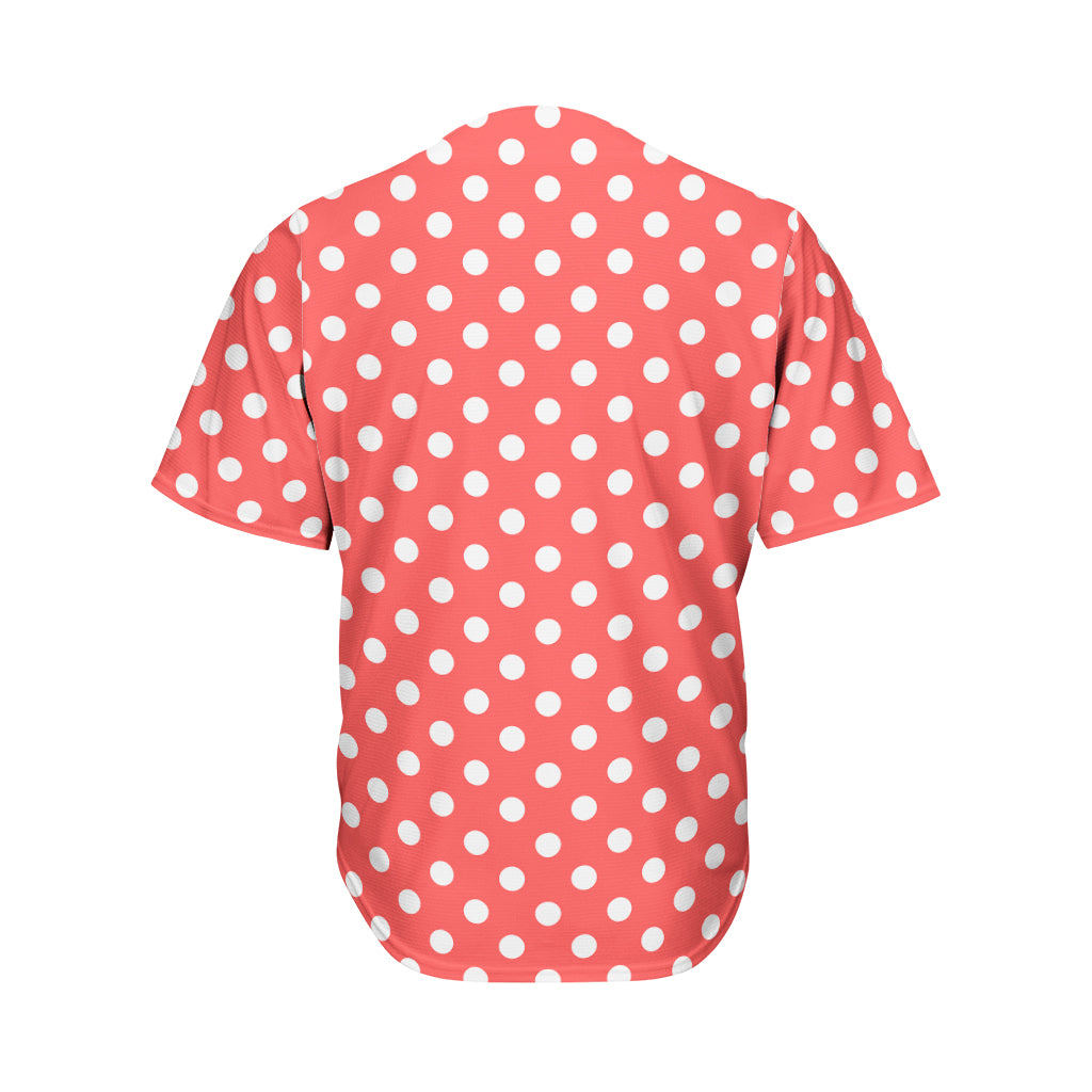 Pastel Red And White Polka Dot Print Men's Baseball Jersey