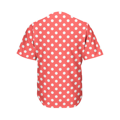 Pastel Red And White Polka Dot Print Men's Baseball Jersey