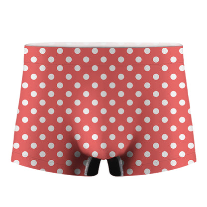 Pastel Red And White Polka Dot Print Men's Boxer Briefs