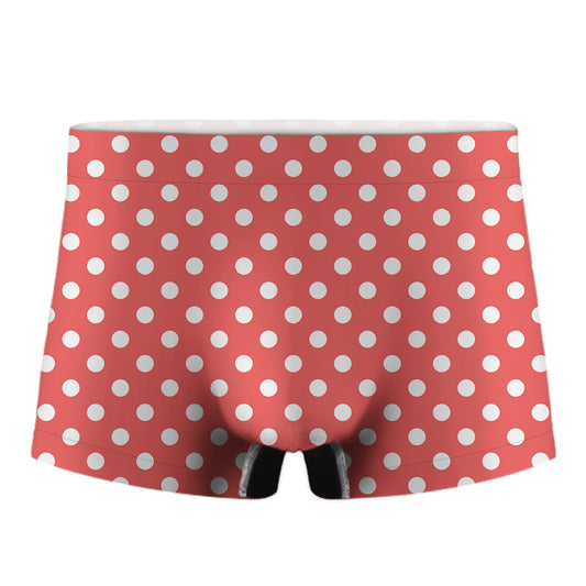 Pastel Red And White Polka Dot Print Men's Boxer Briefs
