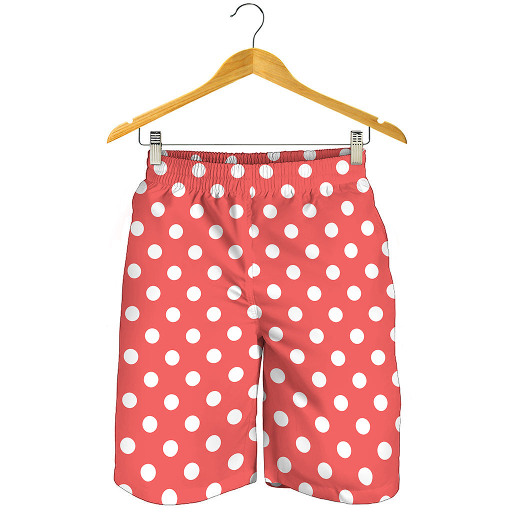 Pastel Red And White Polka Dot Print Men's Shorts