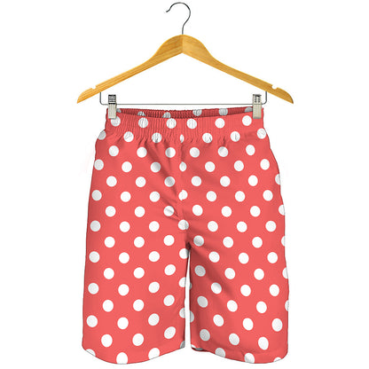 Pastel Red And White Polka Dot Print Men's Shorts