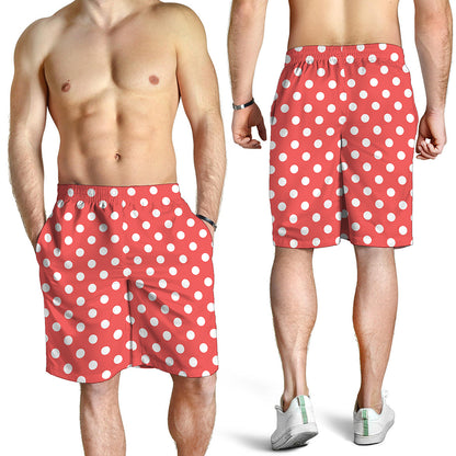 Pastel Red And White Polka Dot Print Men's Shorts