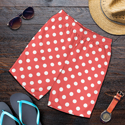 Pastel Red And White Polka Dot Print Men's Shorts